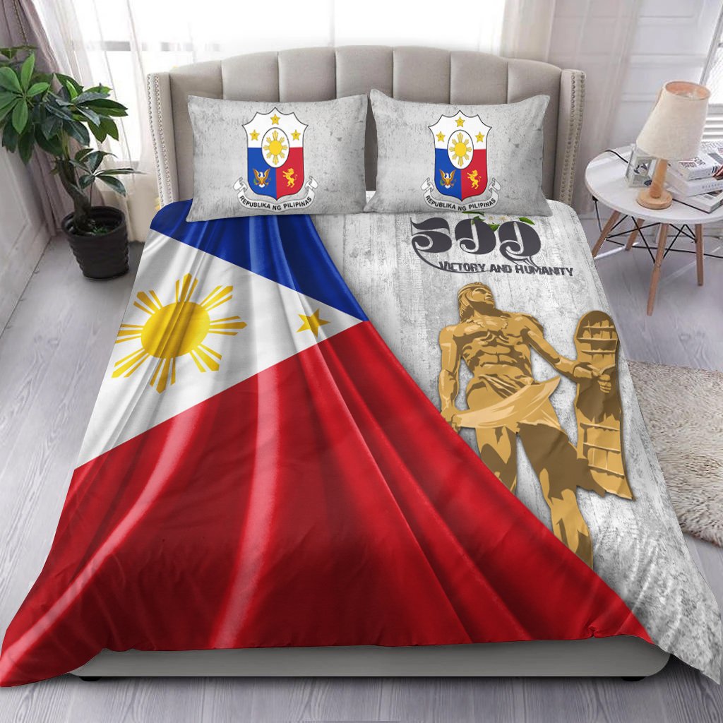 Philippines Bedding Set - 500th Victory And Humanity Style Flag Gray - Polynesian Pride