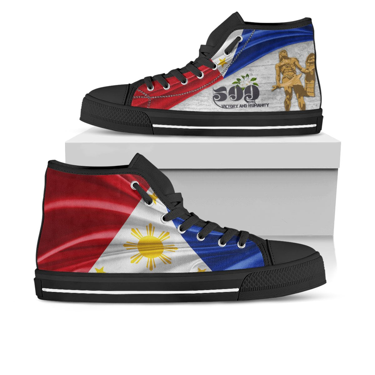 Philippines High Top Shoes - 500th Victory And Humanity Style Flag Unisex Black - Polynesian Pride