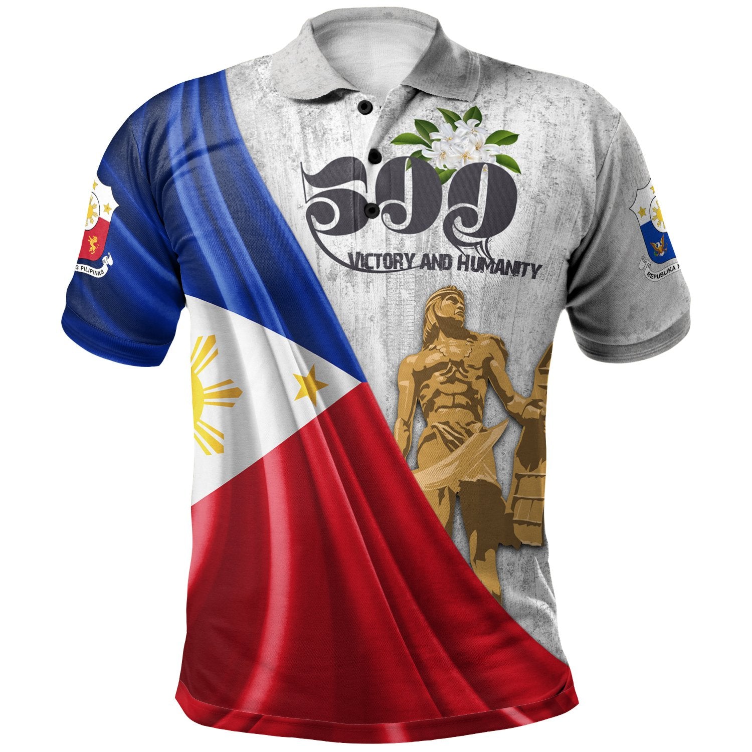 Philippines Polo Shirt 500th Victory and Humanity Style Flag Unisex Gray - Polynesian Pride