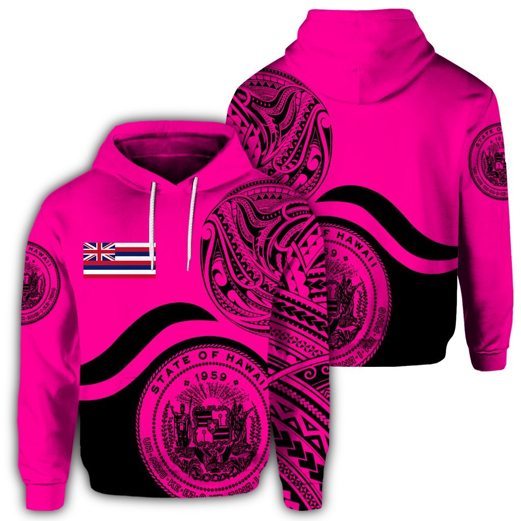 Hawaii Coat of Arms Hoodie Waveshape Style Pink Unisex Art - Polynesian Pride