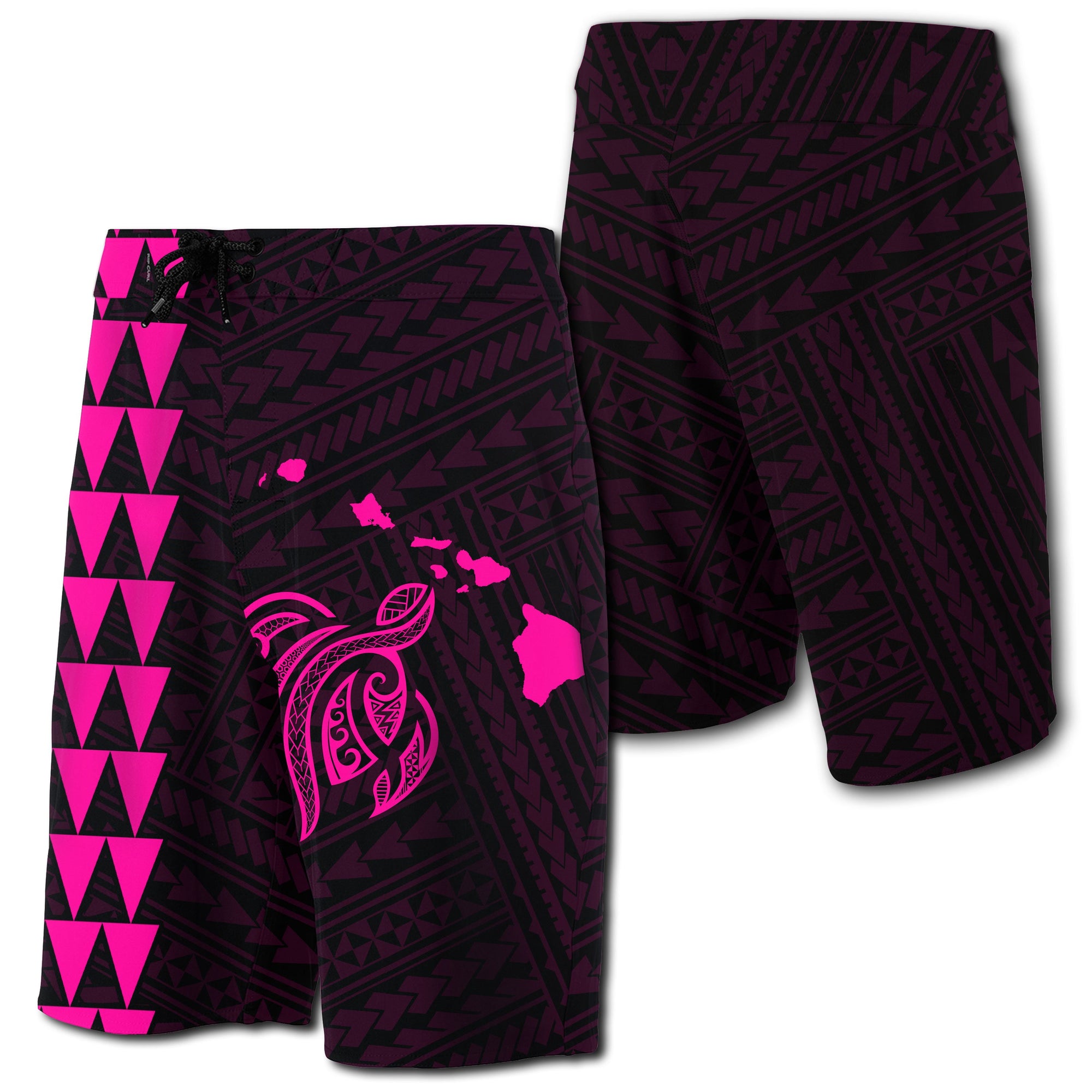 Hawaii Kakau Polynesian Turtle Map Board Shorts - Pink Men Pink - Polynesian Pride