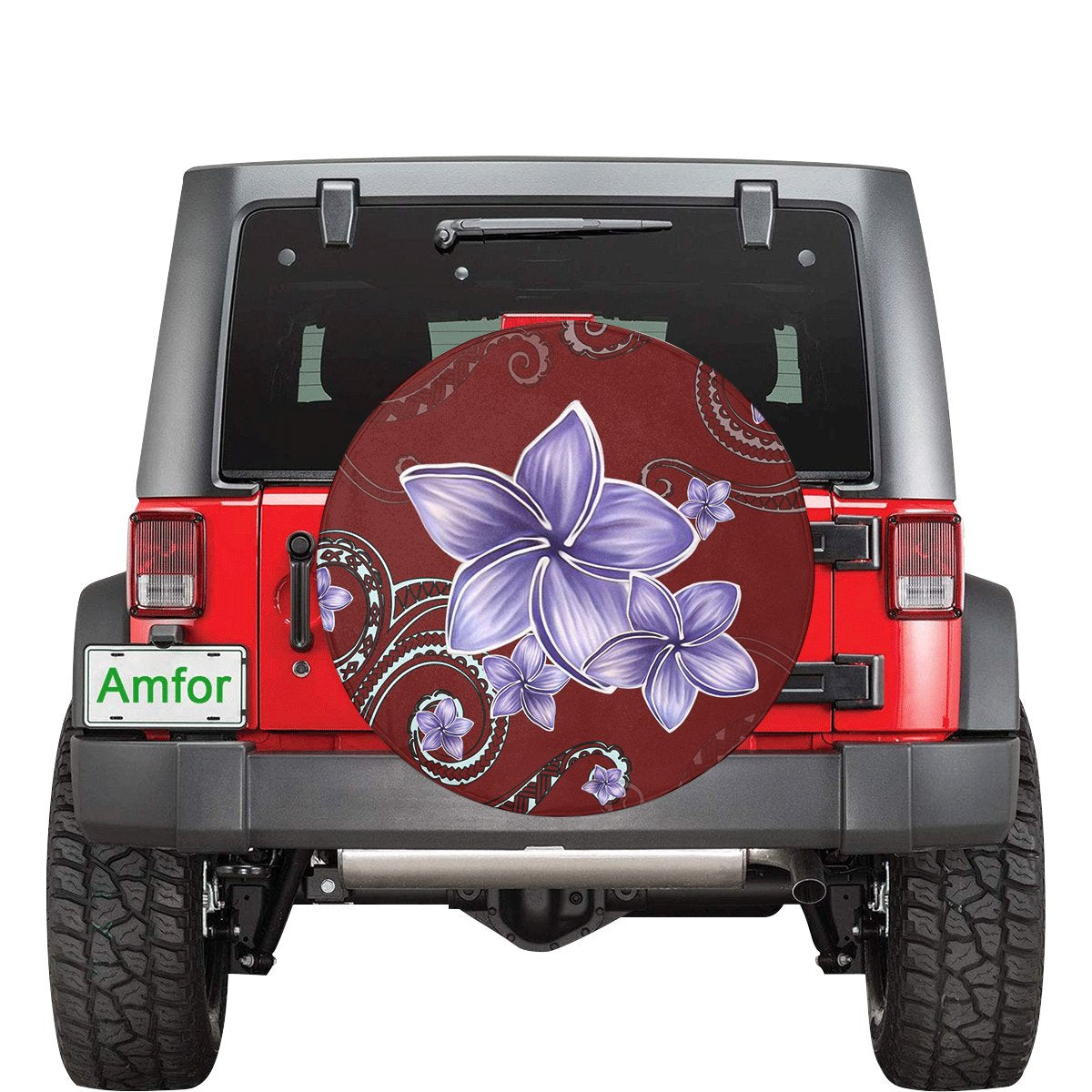 Plumeria Violet Polynesia Red Spare Tire Cover AH Red - Polynesian Pride