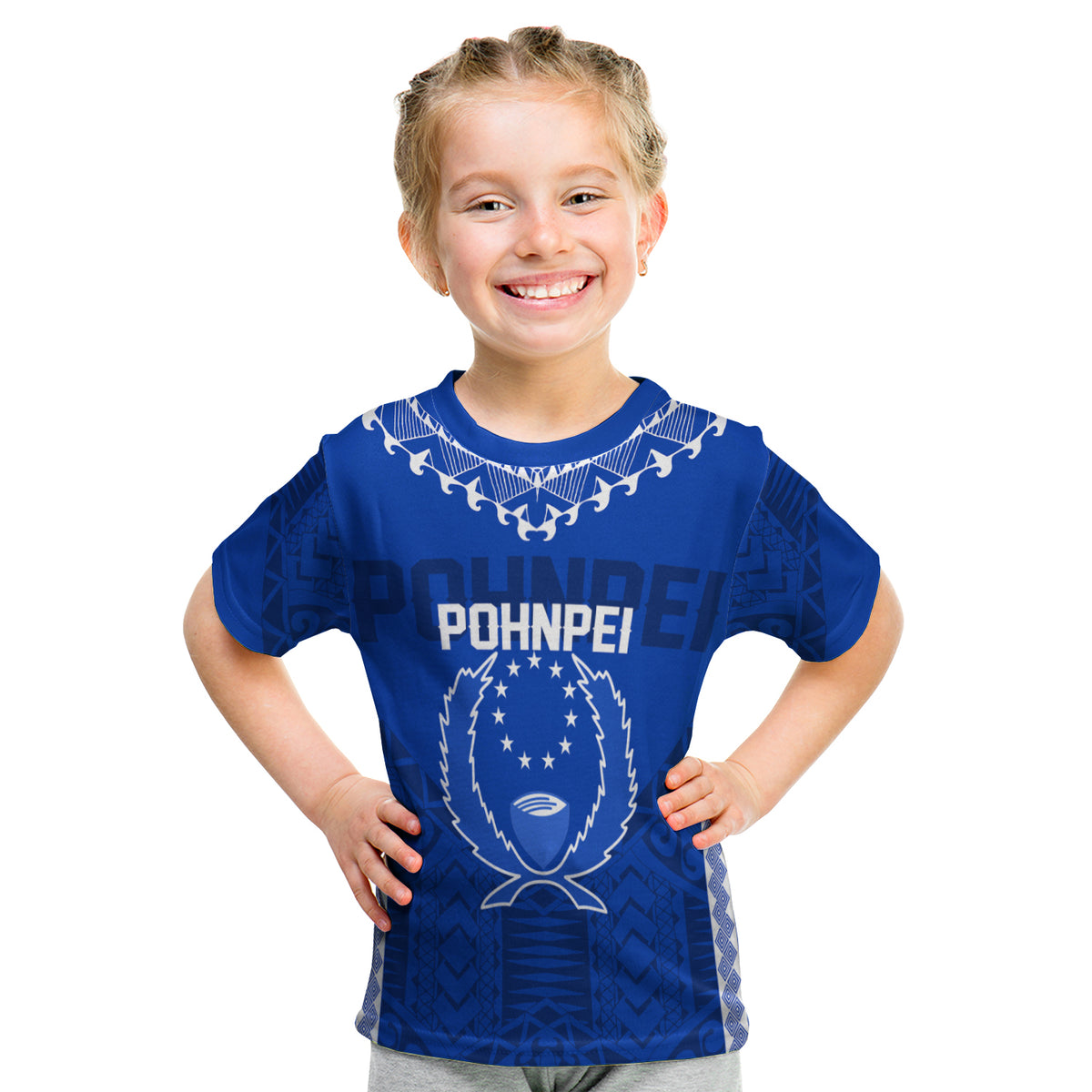 (Custom Personalised) Fsm Pohnpei Heart Shape Kid T Shirt Micronesia Pattern LT7 Youth XL Size14 - Polynesian Pride