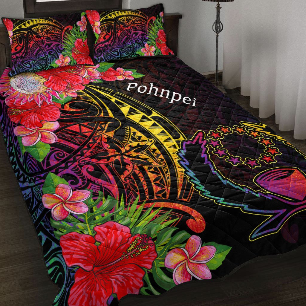 Pohnpei Quilt Bed Set - Tropical Hippie Style Black - Polynesian Pride