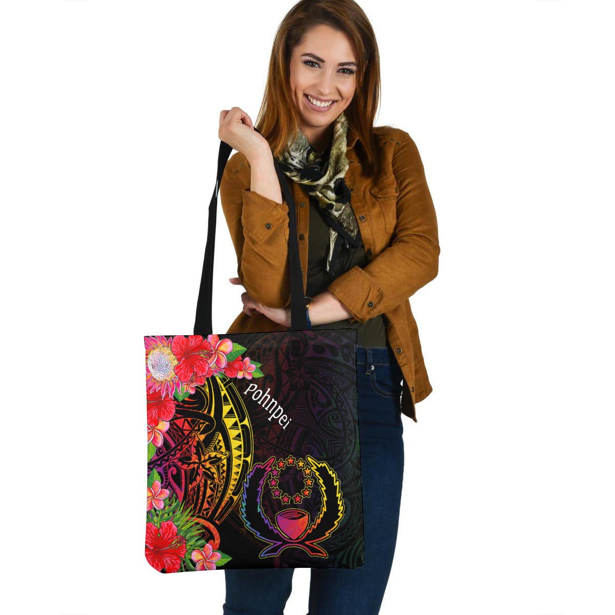 Pohnpei Tote Bag - Tropical Hippie Style Tote Bag One Size Black - Polynesian Pride