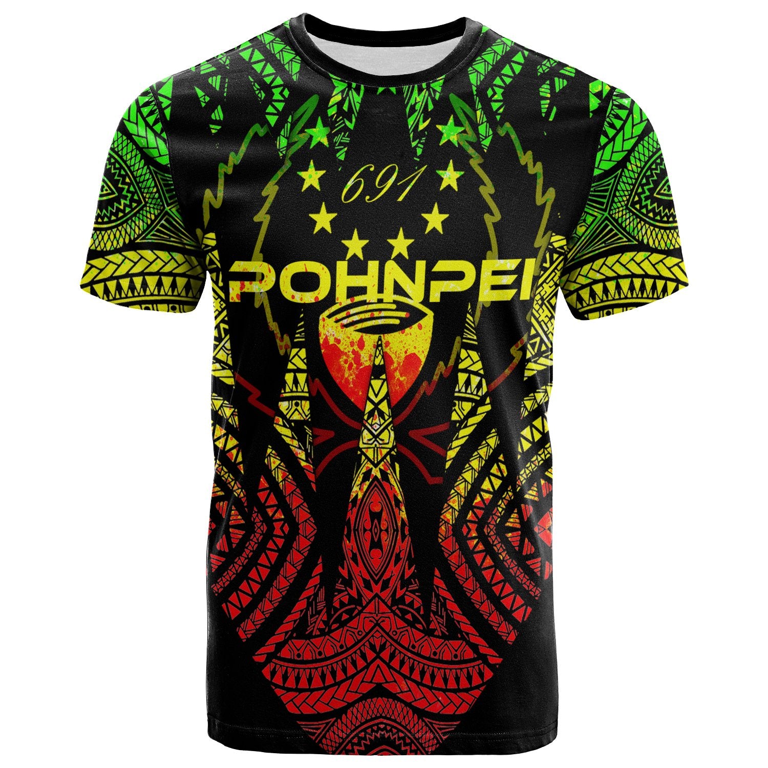 Pohnpei T Shirt Micronesian Teeth Shark Style Reggae Unisex Black - Polynesian Pride