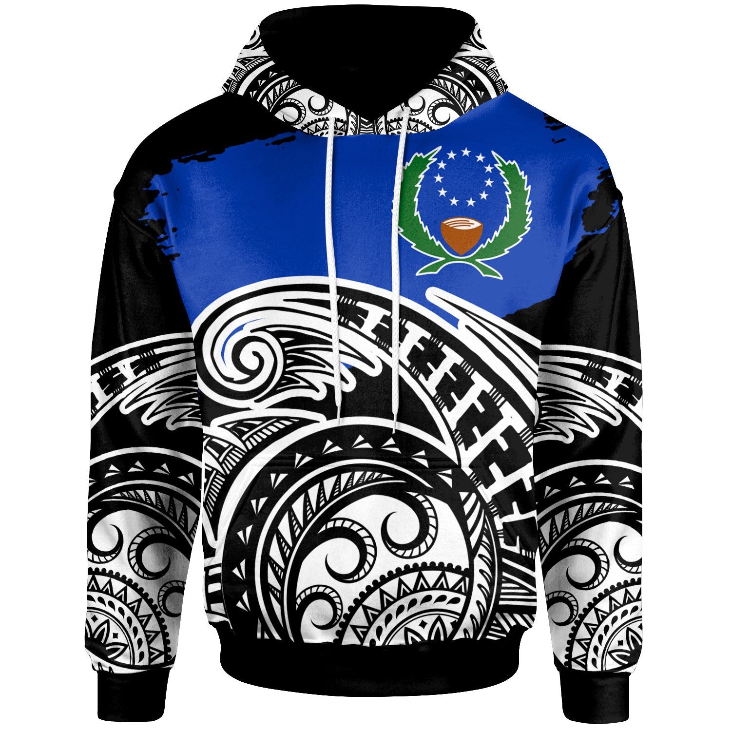 Pohnpei Custom Hoodie Ethnic Style With Round Black White Pattern Unisex Black - Polynesian Pride