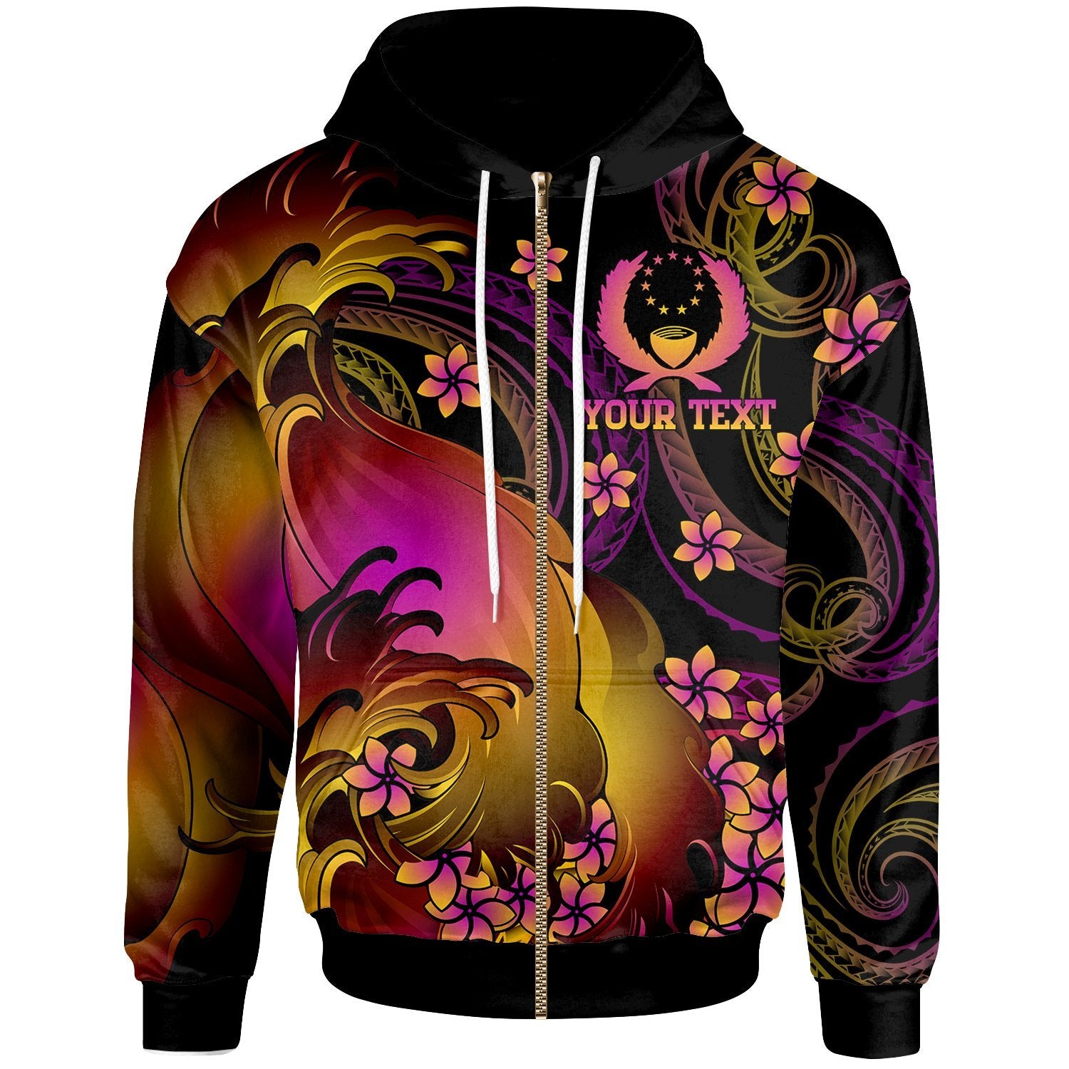 Pohnpei Custom Zip up Hoodie Pohnpei in wave Unisex Black - Polynesian Pride