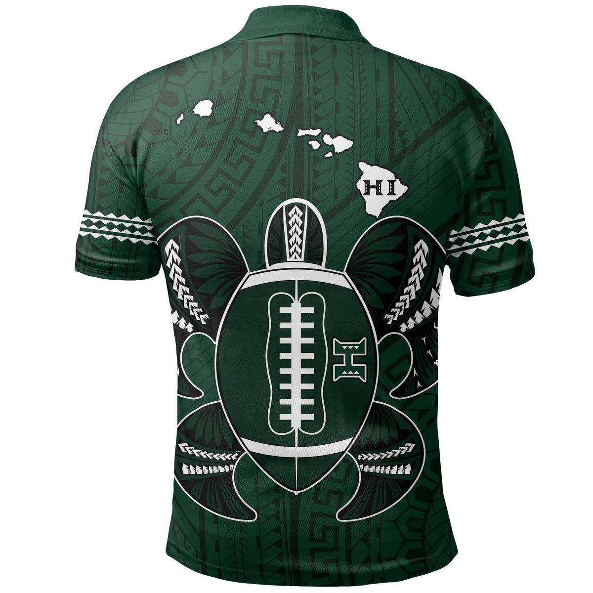 Hawaii Kakau Warrior Polynesian Football – Polo Shirt – Green - Polynesian Pride