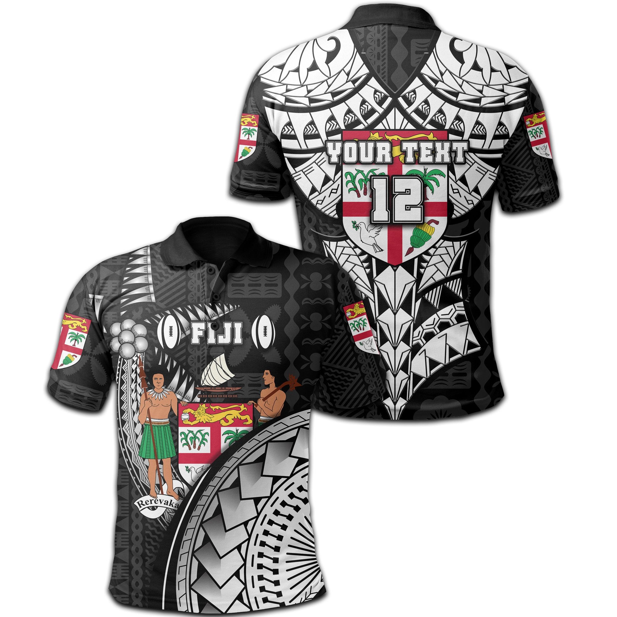 Custom Fiji Tapa Rugby Polo Shirt Armor Style Unisex Black - Polynesian Pride