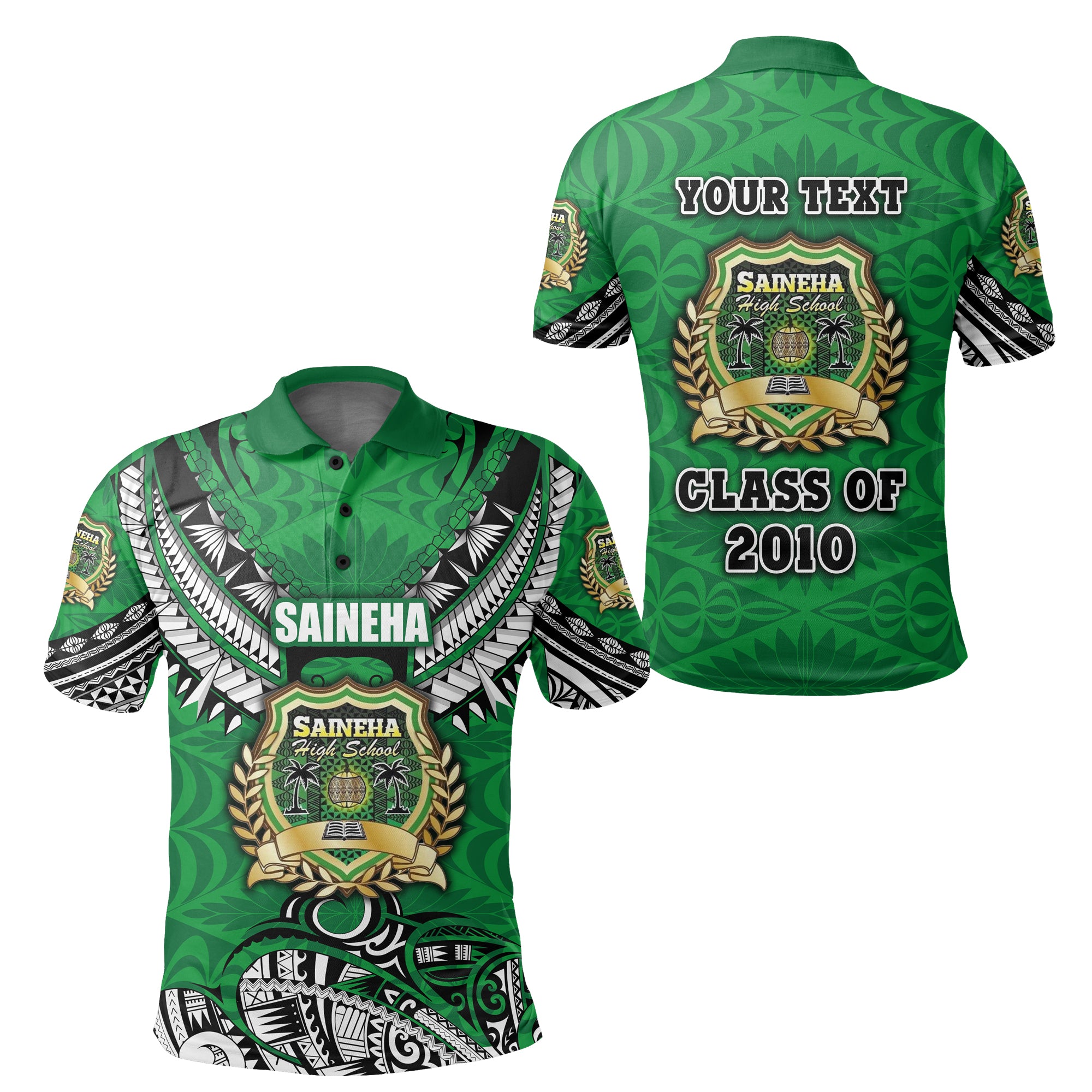 Custom Saineha Tonga Polo Shirt Polynesian Style Class of 2010 LT16 Unisex Green - Polynesian Pride