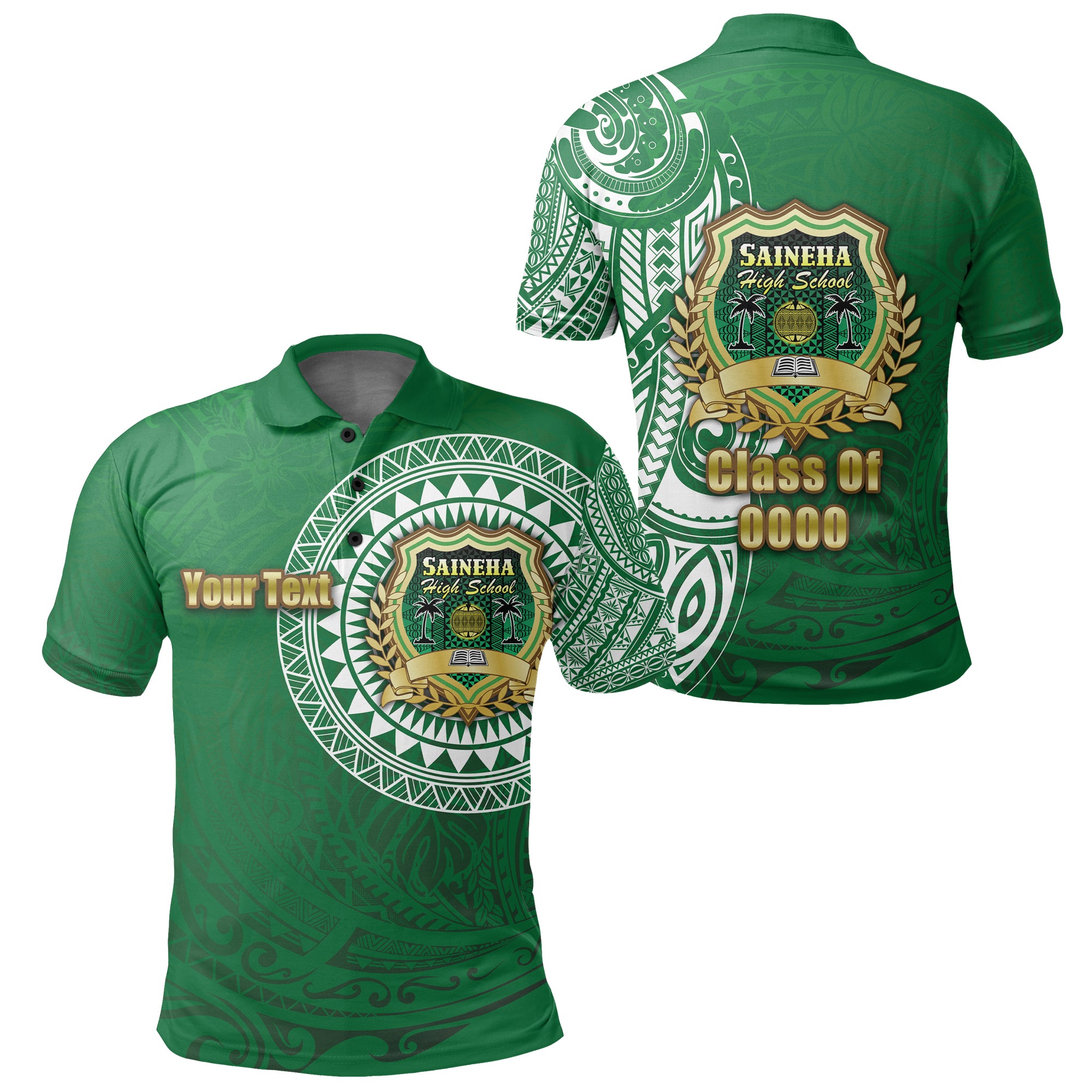 Custom Saineha Tonga Polo Shirt Tattoo Style Class of LT16 Unisex Green - Polynesian Pride