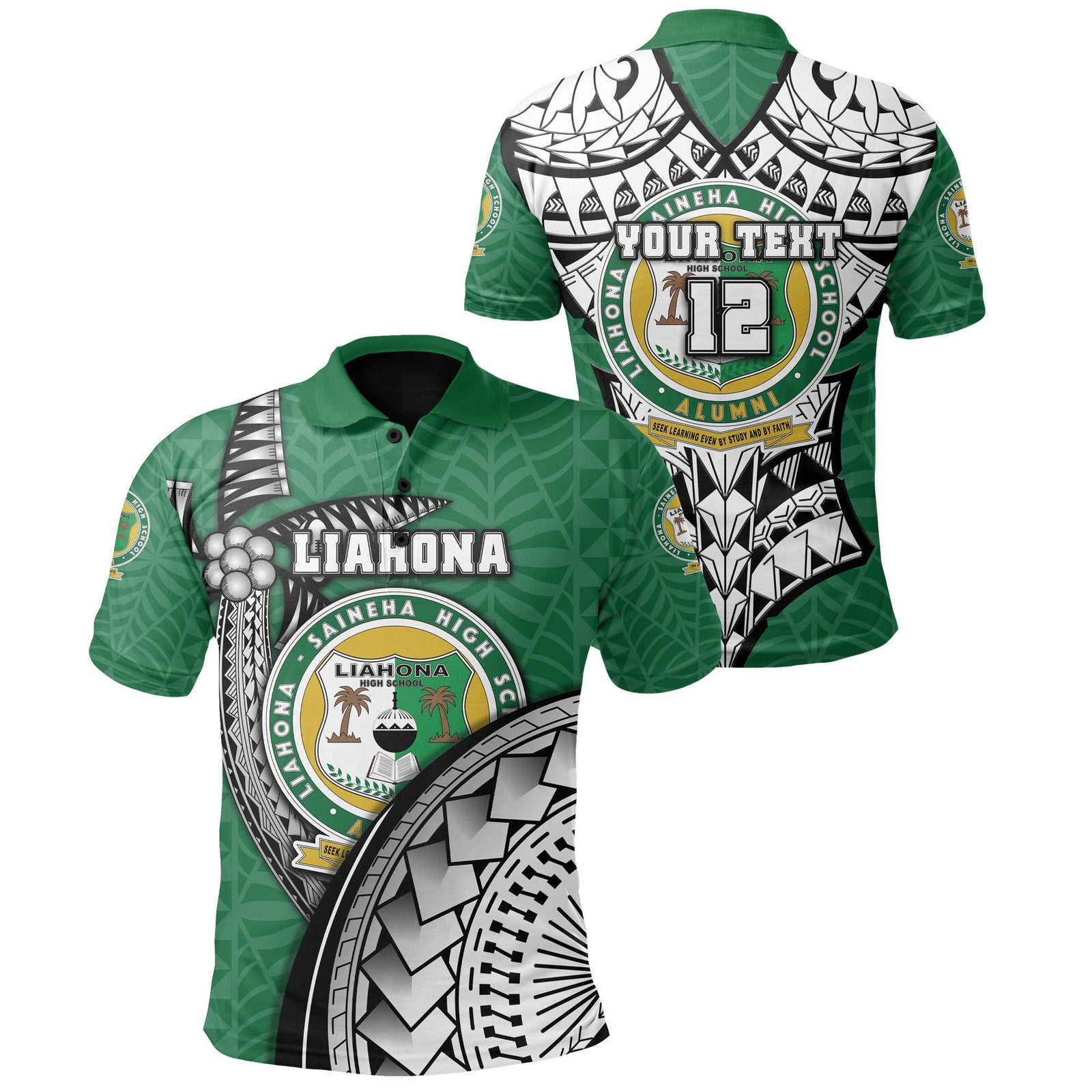 Custom Liahona Tonga Polo Shirt Polynesian Coconut Tree Style Version 2 Green - Polynesian Pride