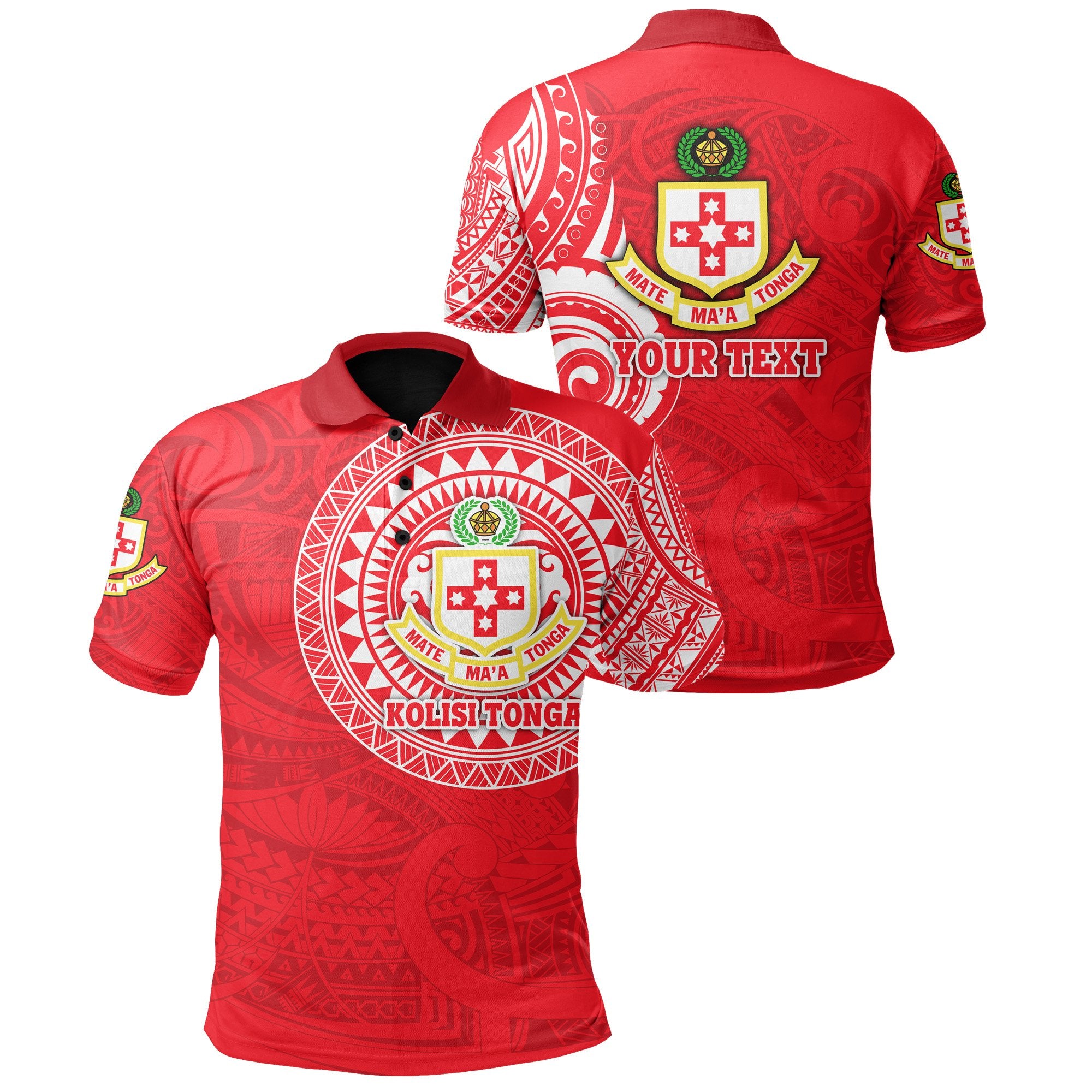 Custom Kolisi Tonga Polo Shirt Mate Maa Tonga Polynesian Tattoo Style Unisex Red - Polynesian Pride