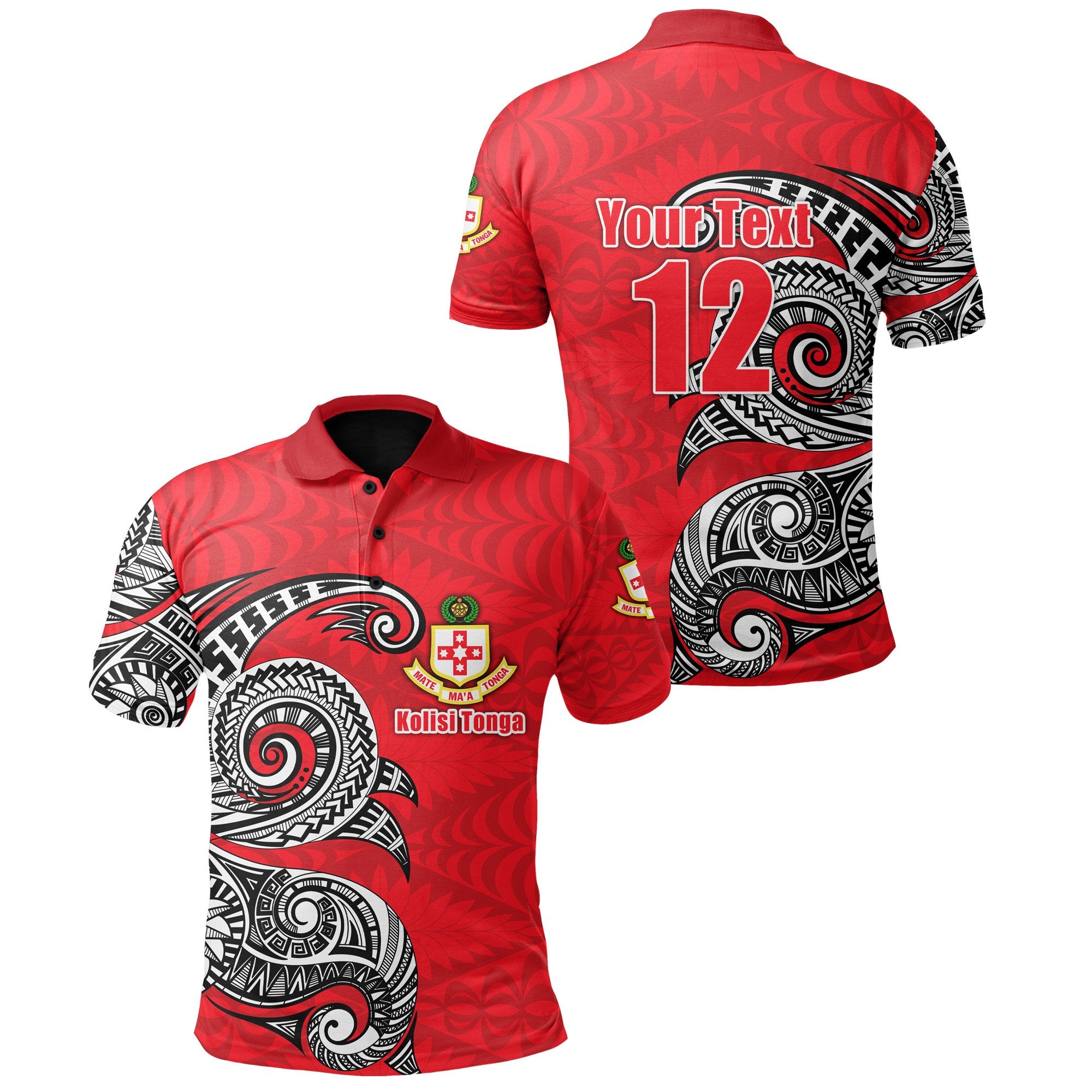 Custom Kolisi Tonga Polo Shirt Mate Maa Tonga Polynesian Waves Style Unisex Red - Polynesian Pride