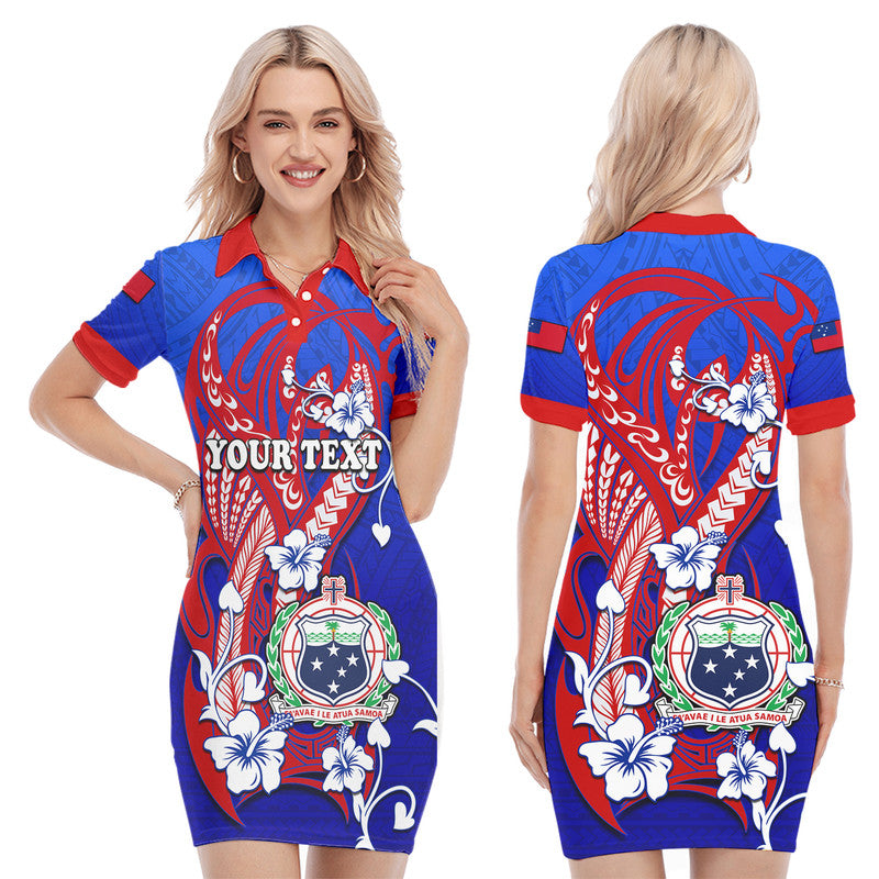 (Custom Personalised) Special Samoa FAST Party Polo Dress Tribal Samoan Hibiscus Design LT9 Blue - Polynesian Pride