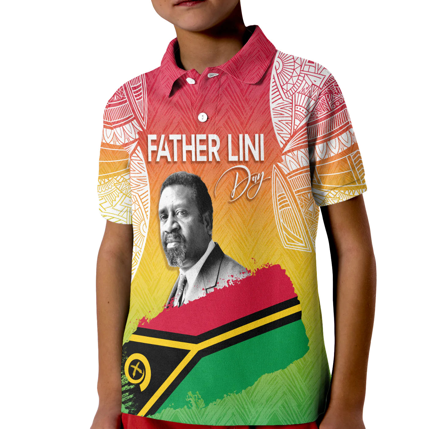 Vanuatu Father Lini Quote Polo Shirt KID Flag Style - White LT7 Kid Art - Polynesian Pride