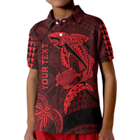 Custom Hawaii Polo Shirt Shark and Turtle Mix Kakau Red LT9 - Polynesian Pride