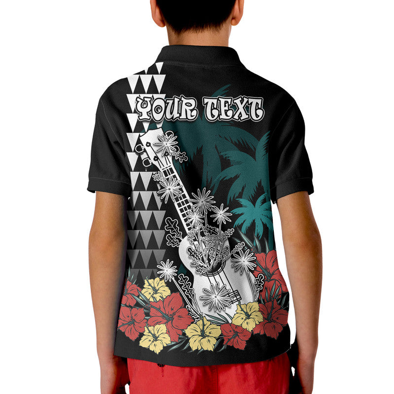 Custom Hawaii Ukulele Mix Hibiscus and Coconut Tree Polo Shirt Aloha Vintage Black Version LT9 - Polynesian Pride