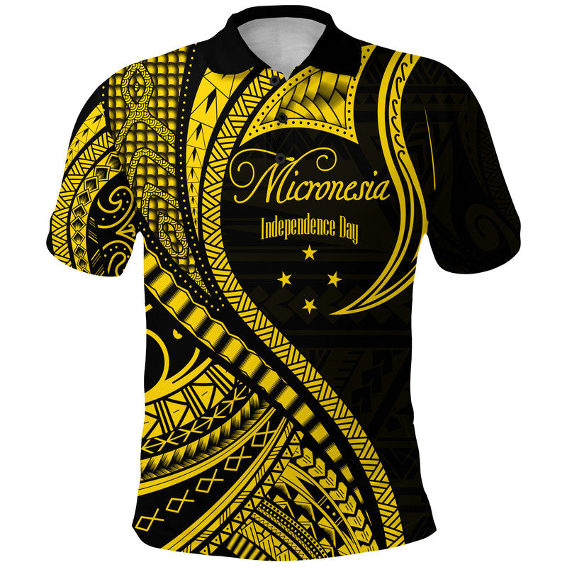 Federated States of Micronesia Independence Day Polo Shirt Gold Polynesian Wave Style LT9 Adult Gold - Polynesian Pride