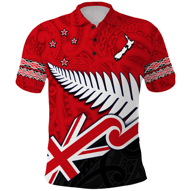 Custom Waitangi Polo Shirt Aotearoa Tino Rangatiratanga Flag with Silver Fern LT9 Red - Polynesian Pride