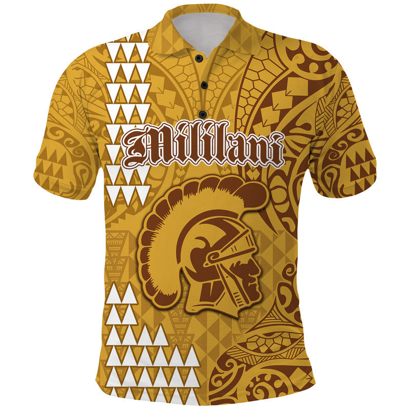 Hawaii Mililani High School Polo Shirt Tribal Kakau LT9 Yellow - Polynesian Pride