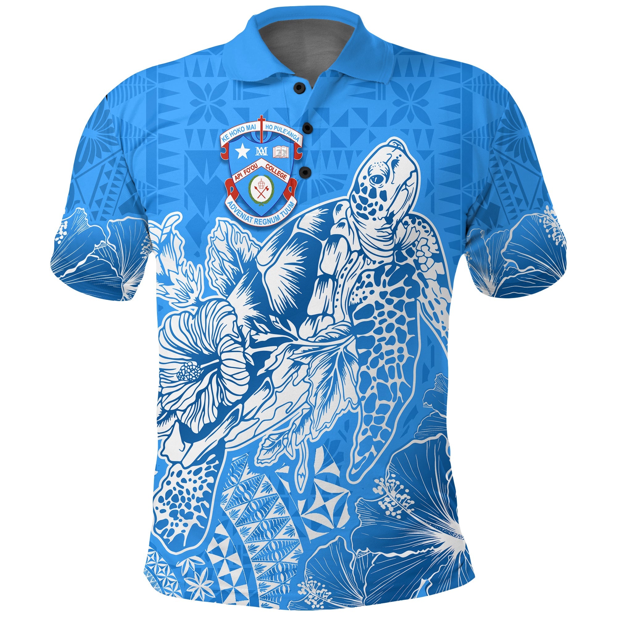 Apifoou College Tonga Polo Shirt Kupesi Style Ver02 LT7 Blue - Polynesian Pride