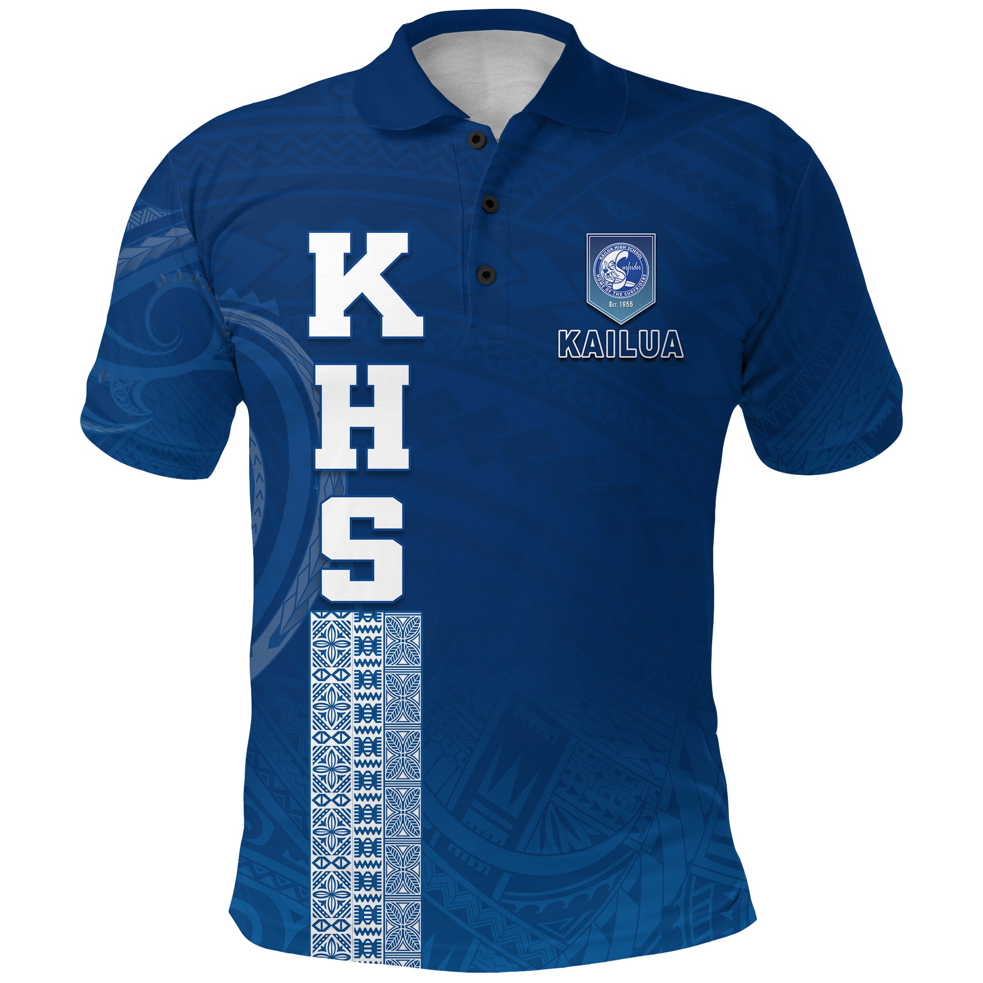 Kailua High School Polo Shirt KHS Hawaii Pattern LT13 Unisex Blue - Polynesian Pride