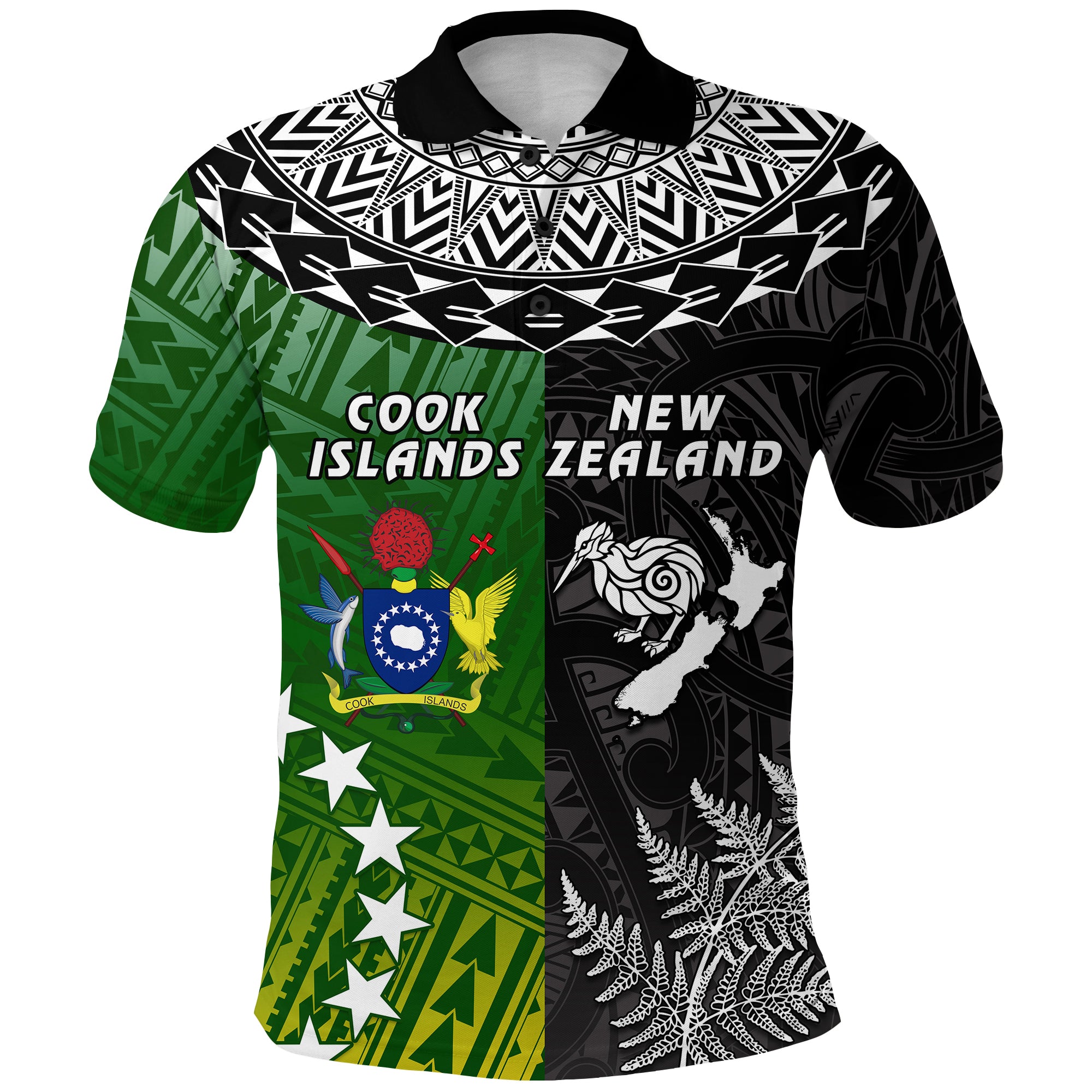 Cook Islands Pattern and New Zealand Kiwi Polo Shirt LT13 Unisex Black - Polynesian Pride