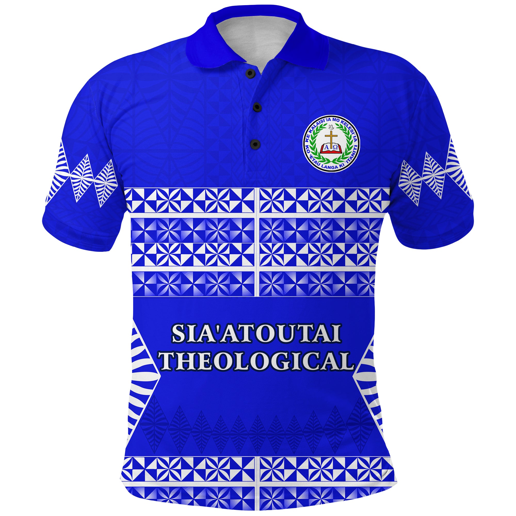 Siaatoutai Theological College Polo Shirt Tonga Pattern LT13 Unisex Blue - Polynesian Pride