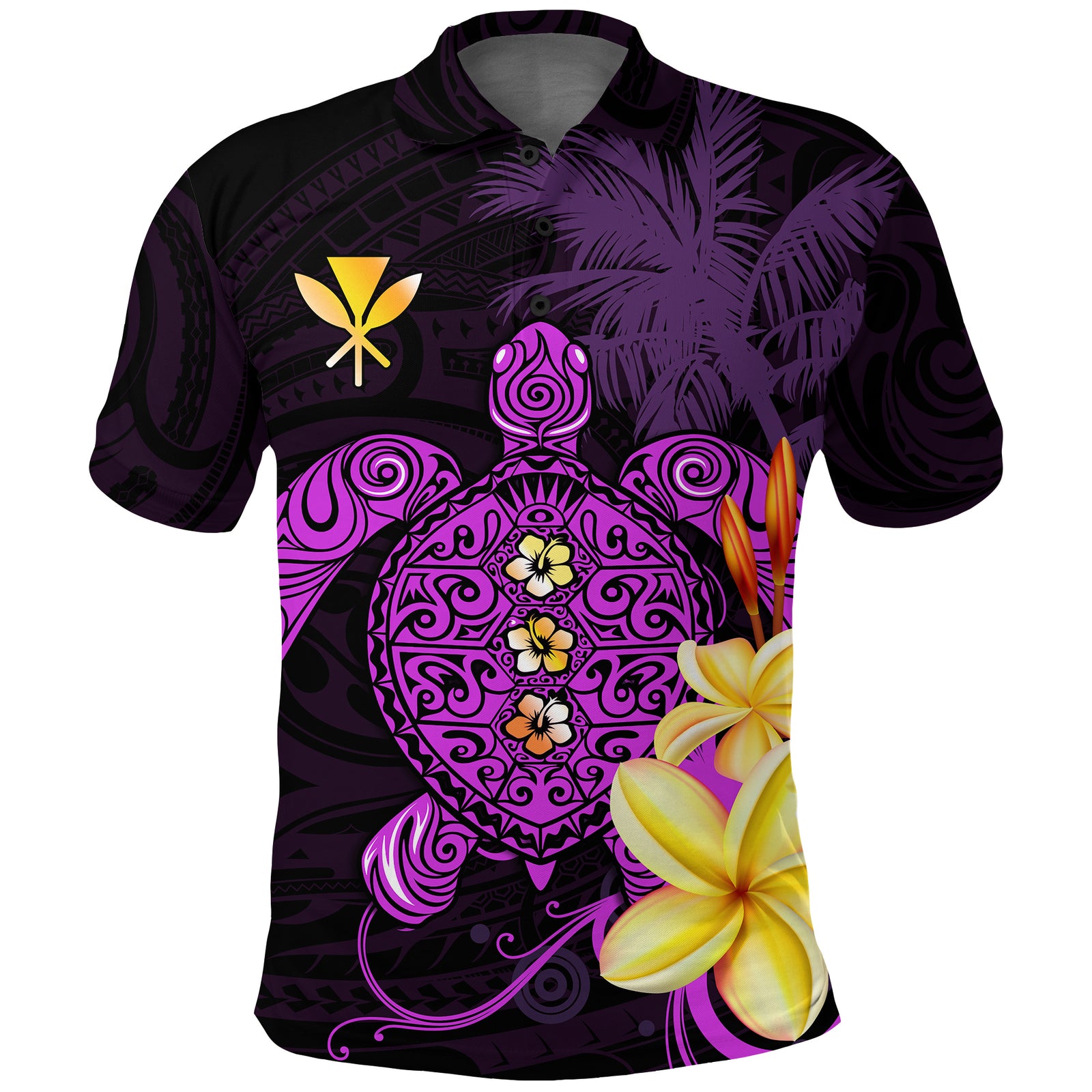 Hawaii Turtle Polo Shirt Hawaiian Flowers Version Purple Elegant LT13 Unisex Purple - Polynesian Pride