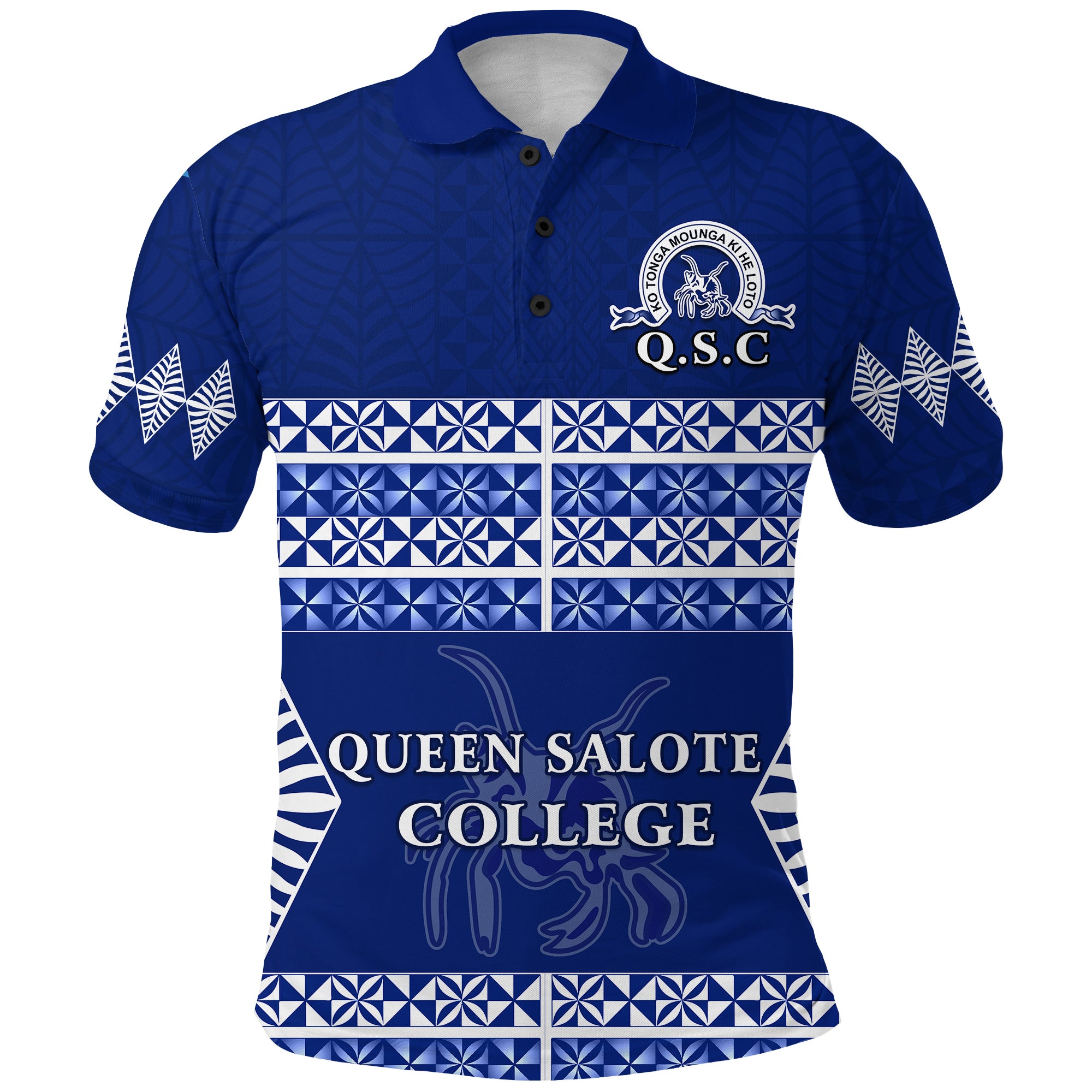 Queen Salote College Polo Shirt Tonga Pattern LT13 Unisex Blue - Polynesian Pride