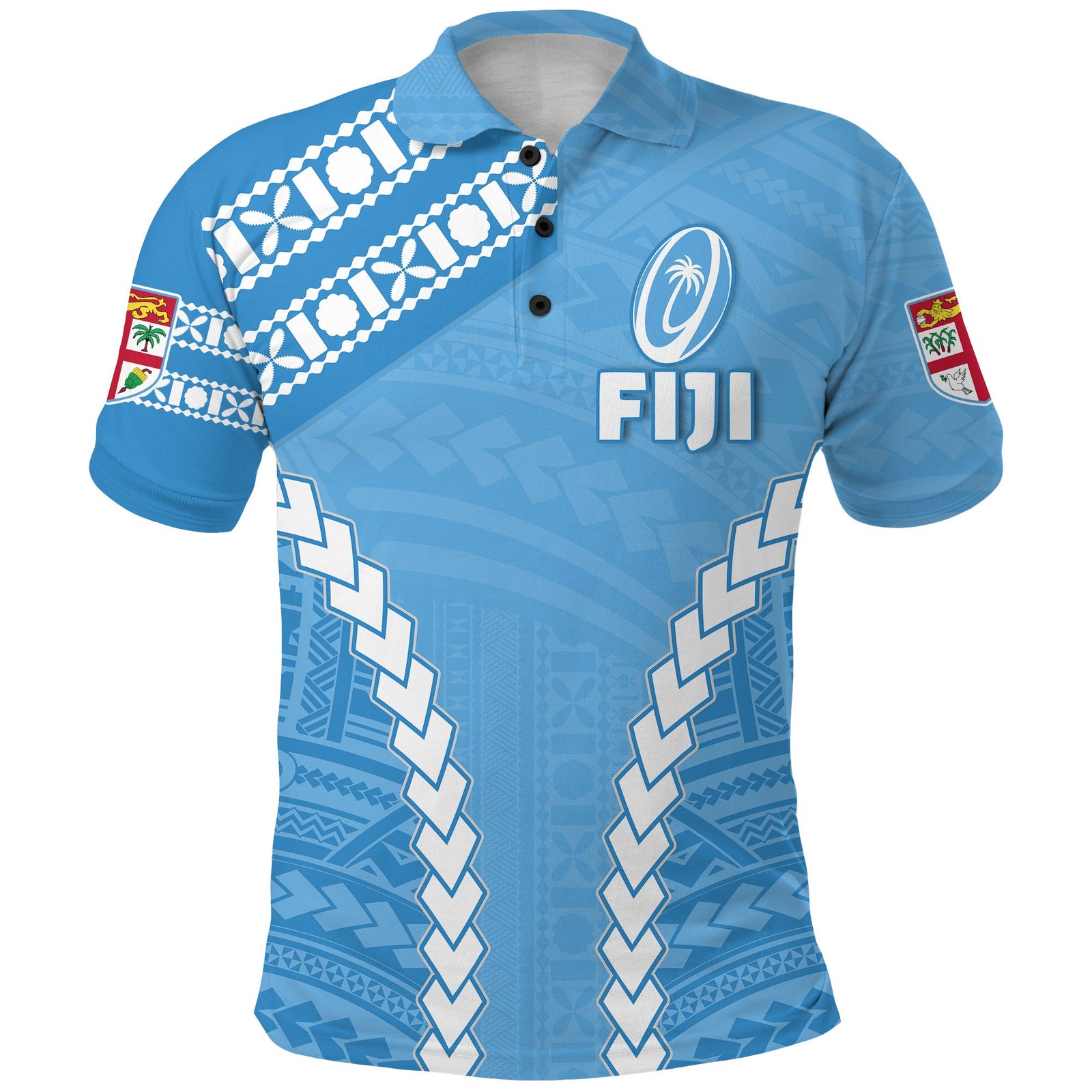 Fiji Rugby Polo Shirt Fresh Version Blue Blue - Polynesian Pride