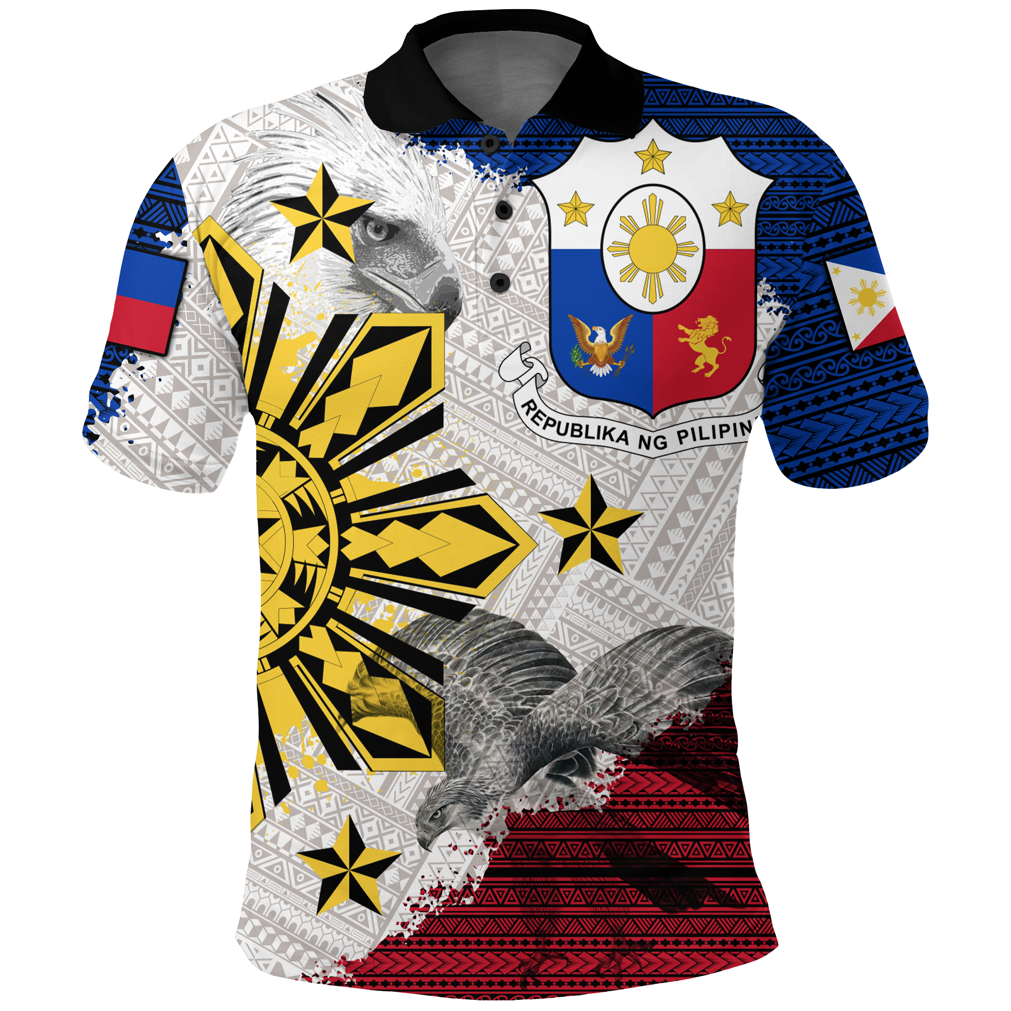 Philippines Filipino Tribal Eagle Polo Shirt LT2 WHITE - Polynesian Pride