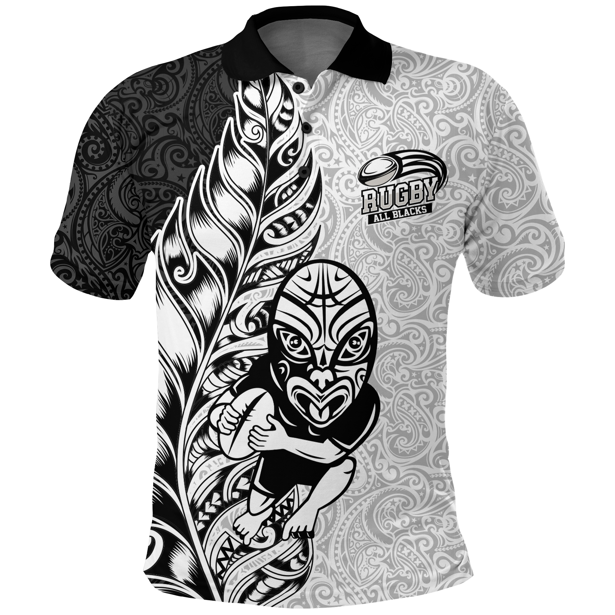 Custom New Zealand Maori All Black Rugby Polo Shirt LT2 WHITE - Polynesian Pride