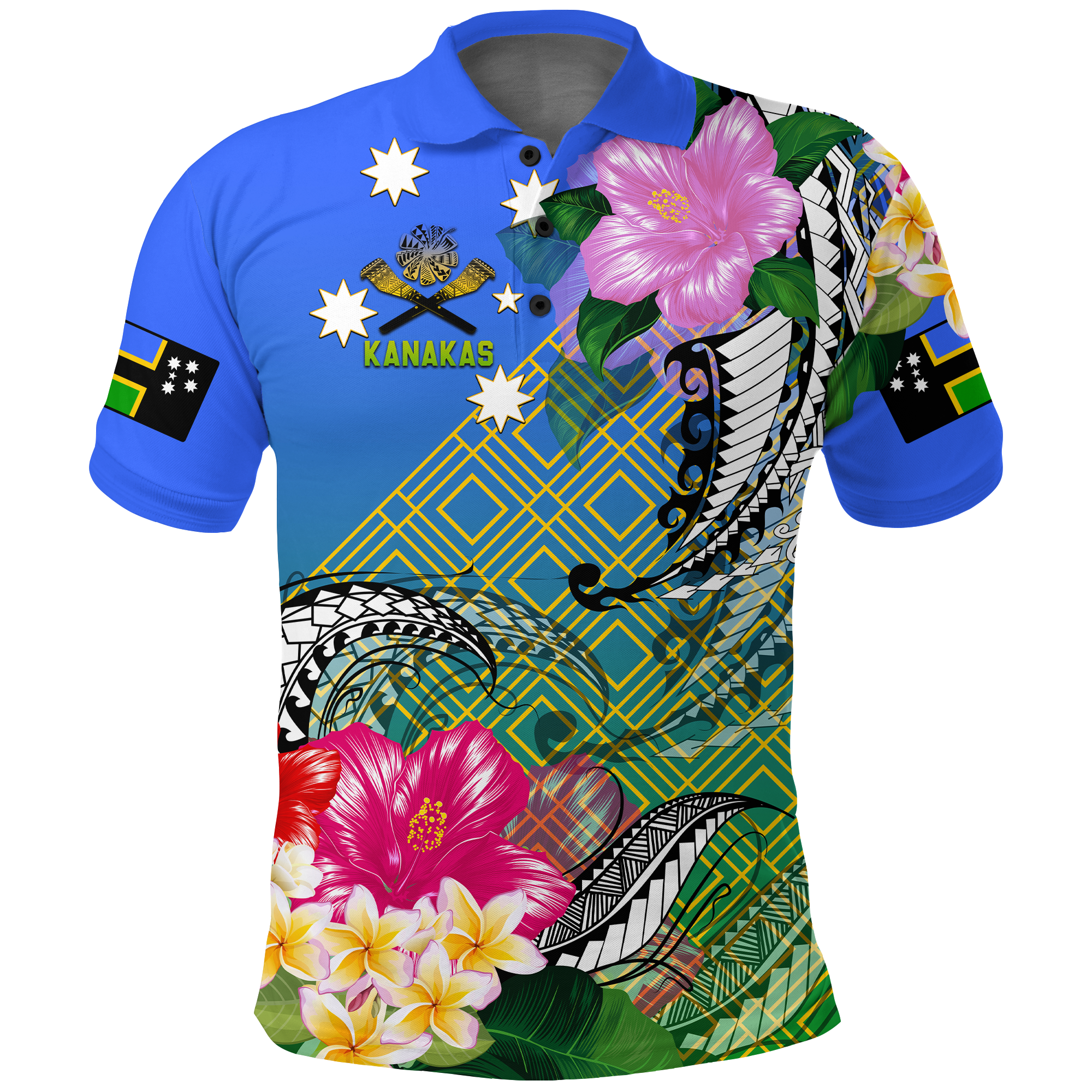 South Sea Islanders Kanakas Hibiscus Polynesia Polo Shirt LT2 BLUE - Polynesian Pride