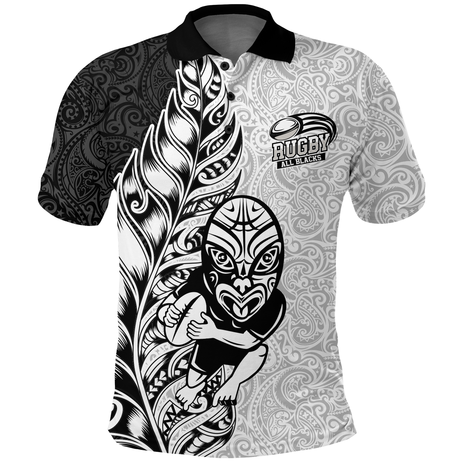 New Zealand Maori All Black Rugby Polo Shirt LT2 WHITE - Polynesian Pride