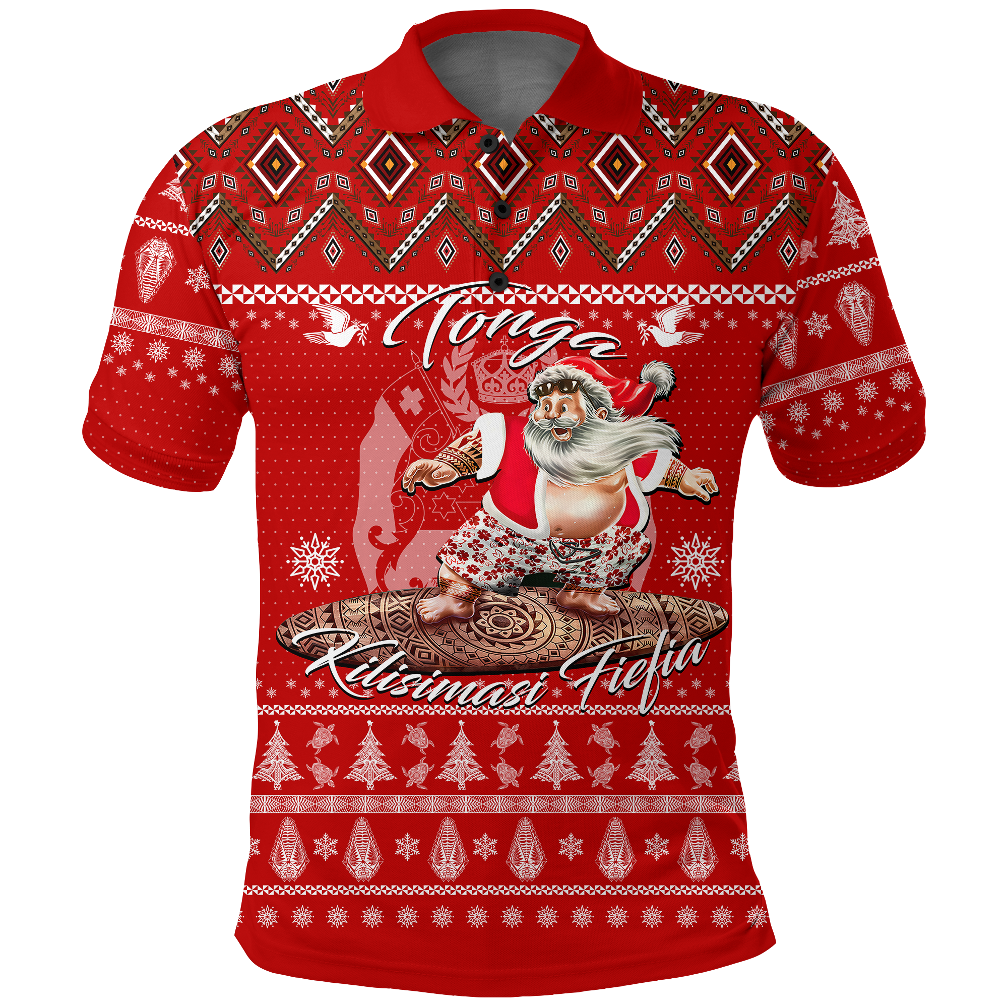 Tonga Christmas Kilisimasi Fiefia Santas Polynesia Polo Shirt LT2 RED - Polynesian Pride