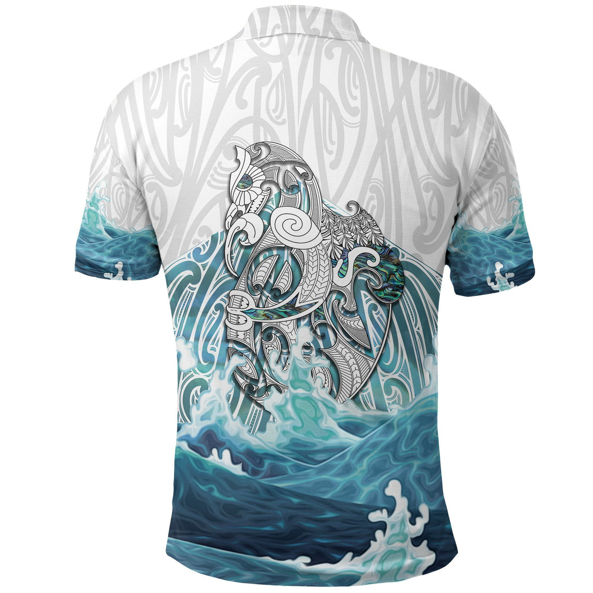 New Zealand Maori Manaia The Blue Sea Polo Shirt, White - Polynesian Pride