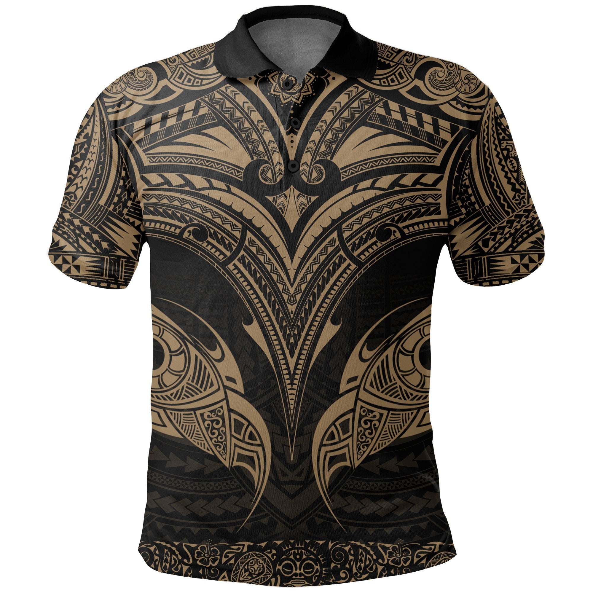 New Zealand The Mana Maori Polo Shirt Gold Unisex Black - Polynesian Pride