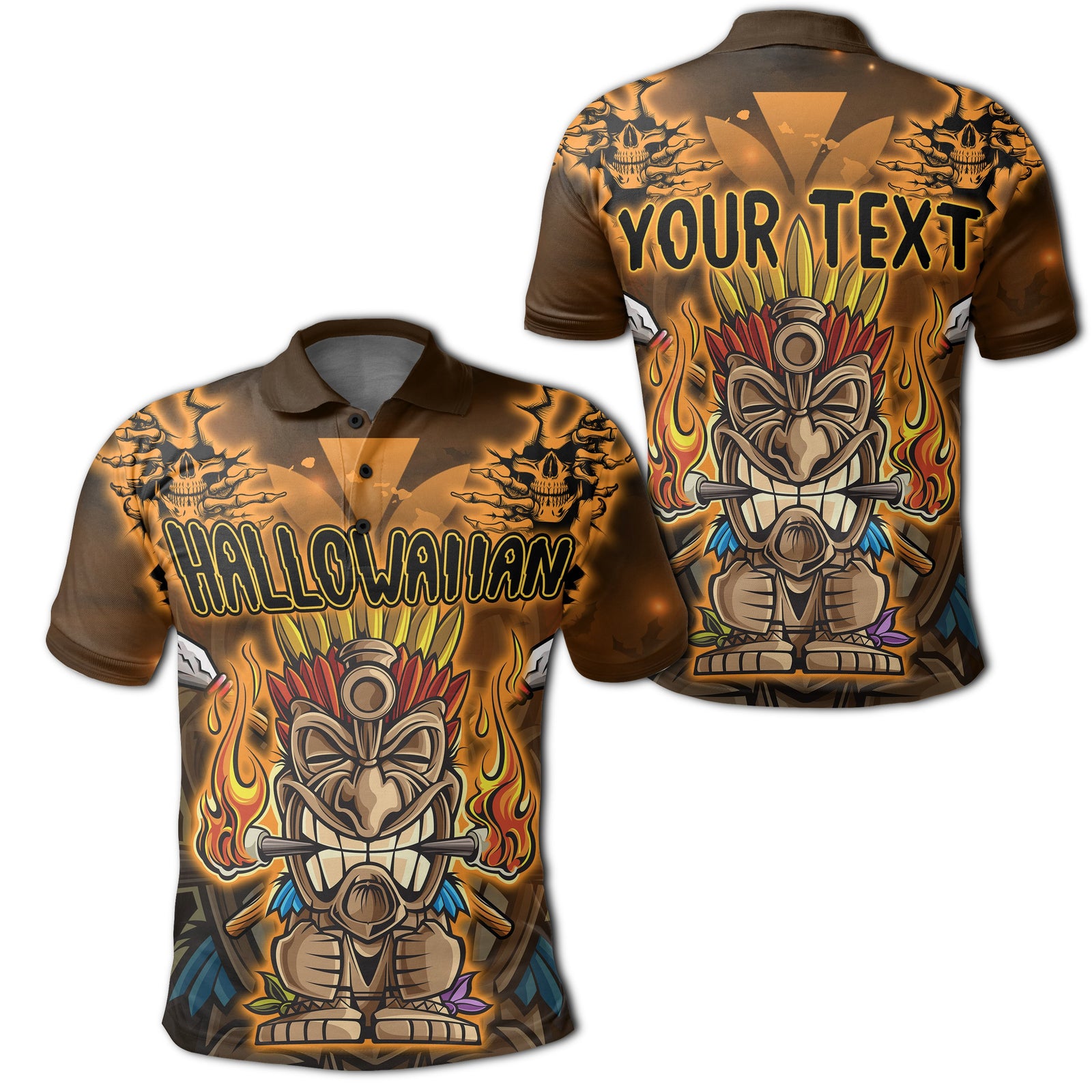 Hawaii Halloween 2024 Polo Shirt Kanaka Maoli Tiki Unisex Brown - Polynesian Pride