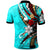 American Samoa Polo Shirt Tribal Flower With Special Turtles Blue Color - Polynesian Pride