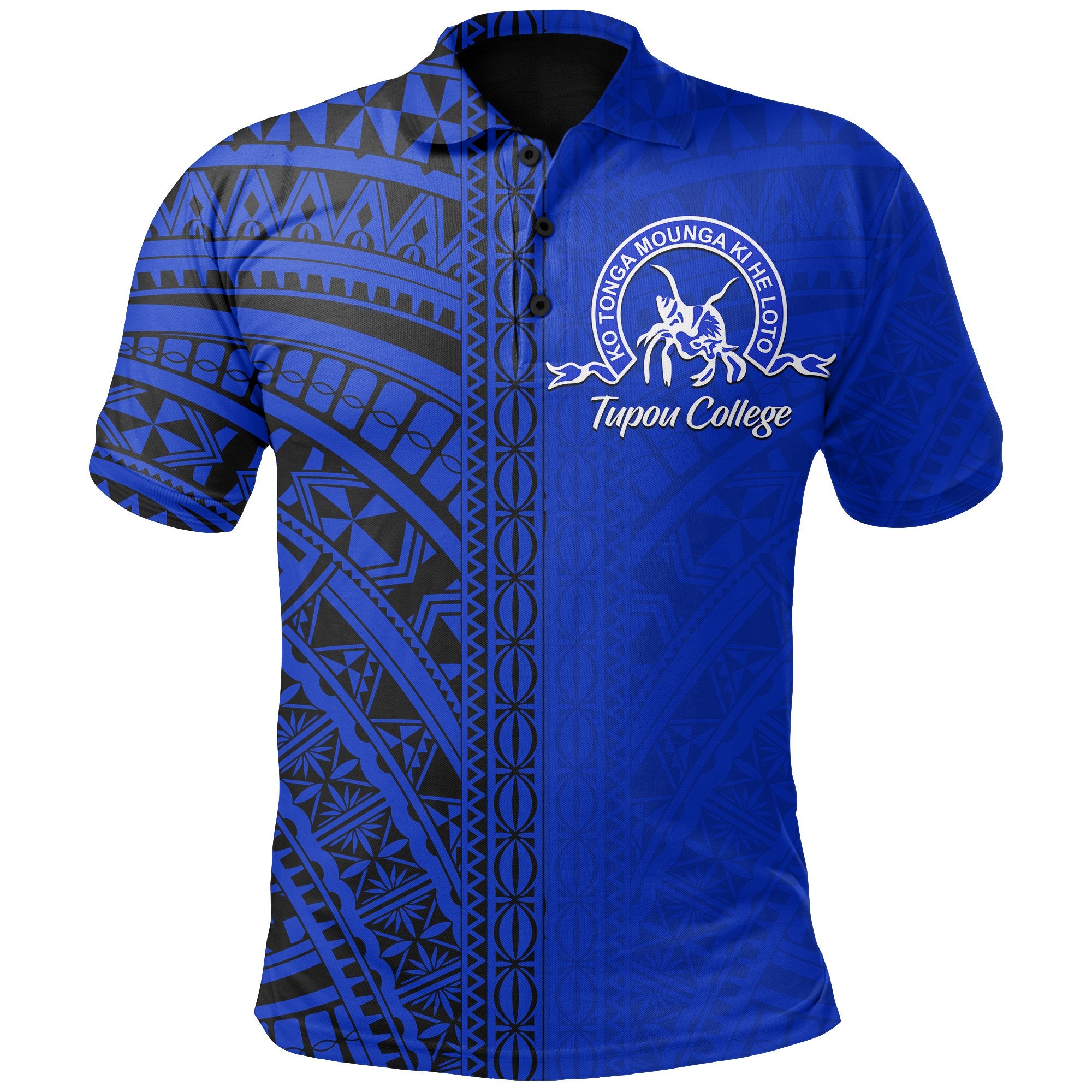 Tupou College Polo Shirt Half Version Black Unisex Blue - Polynesian Pride