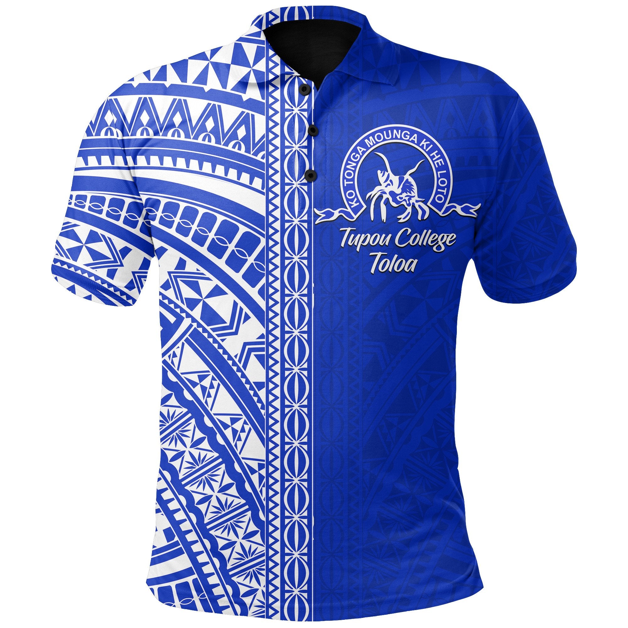 Tupou College Toloa Polo Shirt Half Version White Unisex Blue - Polynesian Pride