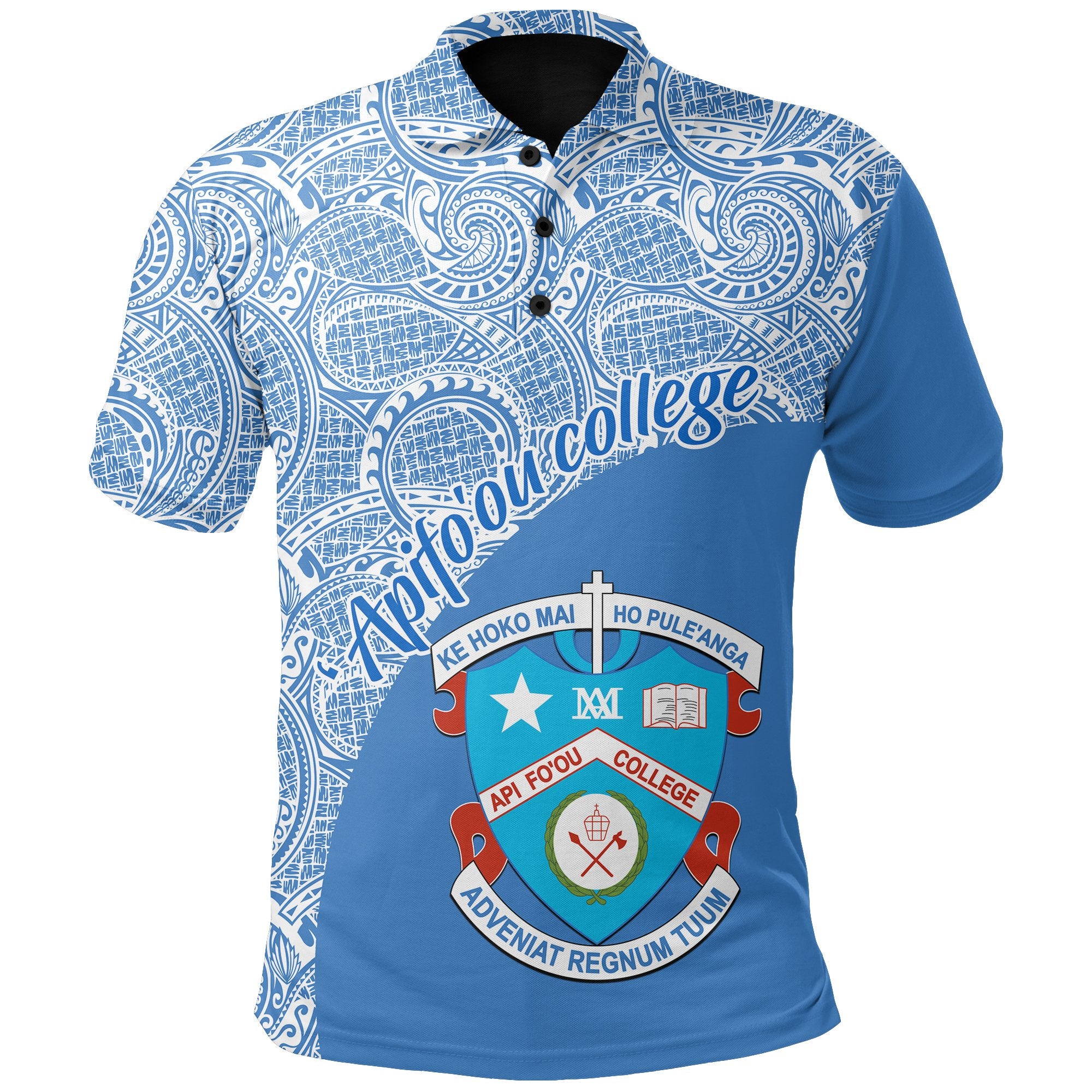 Apifoou College Polo Shirt Wave Style Unisex Blue - Polynesian Pride