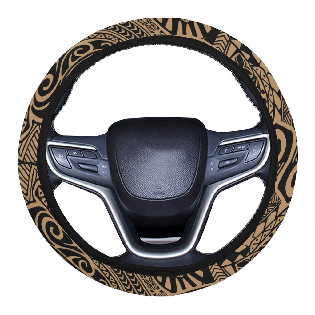 Polynesian Hawaiian Style Tribal Tattoo Gold Hawaii Steering Wheel Cover with Elastic Edge One Size Gold Steering Wheel Cover - Polynesian Pride