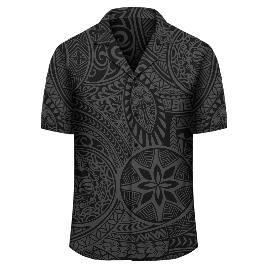 Polynesian Hawaiian Style Tribal Tattoo Gray Hawaiian Shirt - Cultural Art - Polynesian Pride
