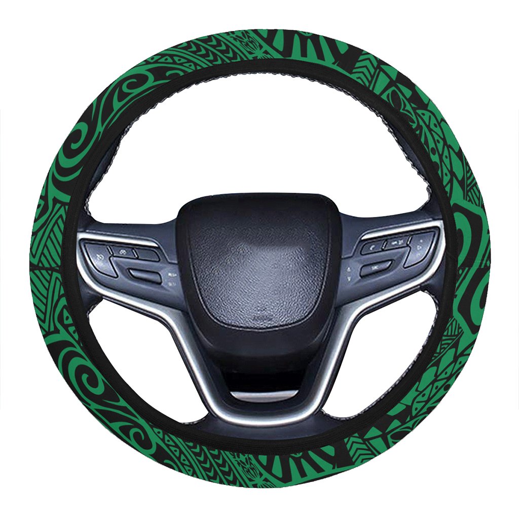 Polynesian Hawaiian Style Tribal Tattoo Green Hawaii Steering Wheel Cover with Elastic Edge One Size Green Steering Wheel Cover - Polynesian Pride