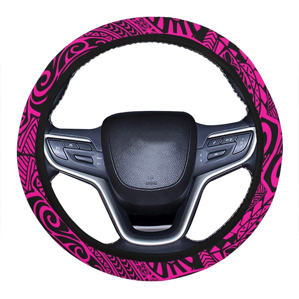 Polynesian Hawaiian Style Tribal Tattoo Pink Hawaii Steering Wheel Cover with Elastic Edge One Size Pink Steering Wheel Cover - Polynesian Pride