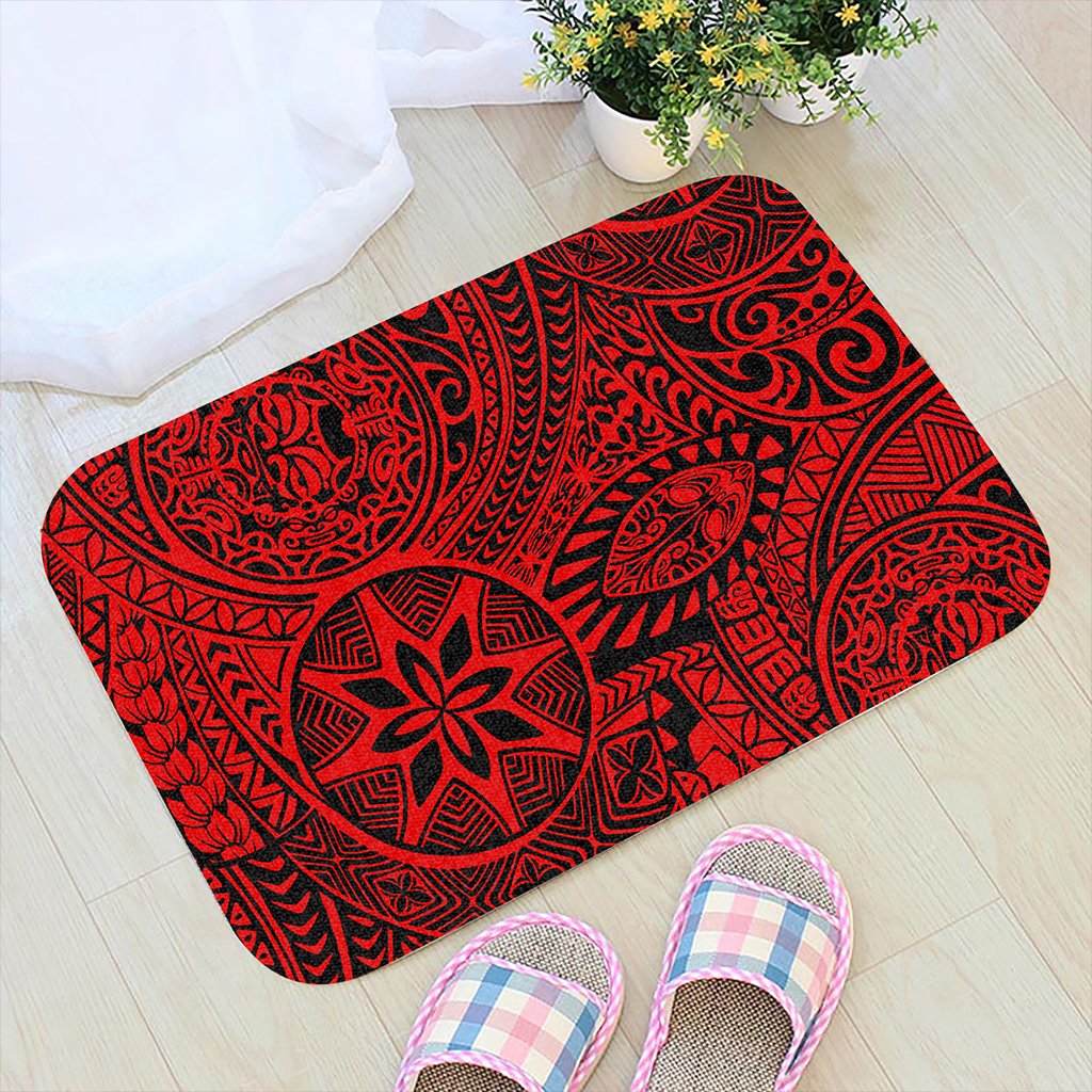 Polynesian Hawaiian Style Tribal Tattoo Red Hawaii Door Mat Door Mat Red - Polynesian Pride